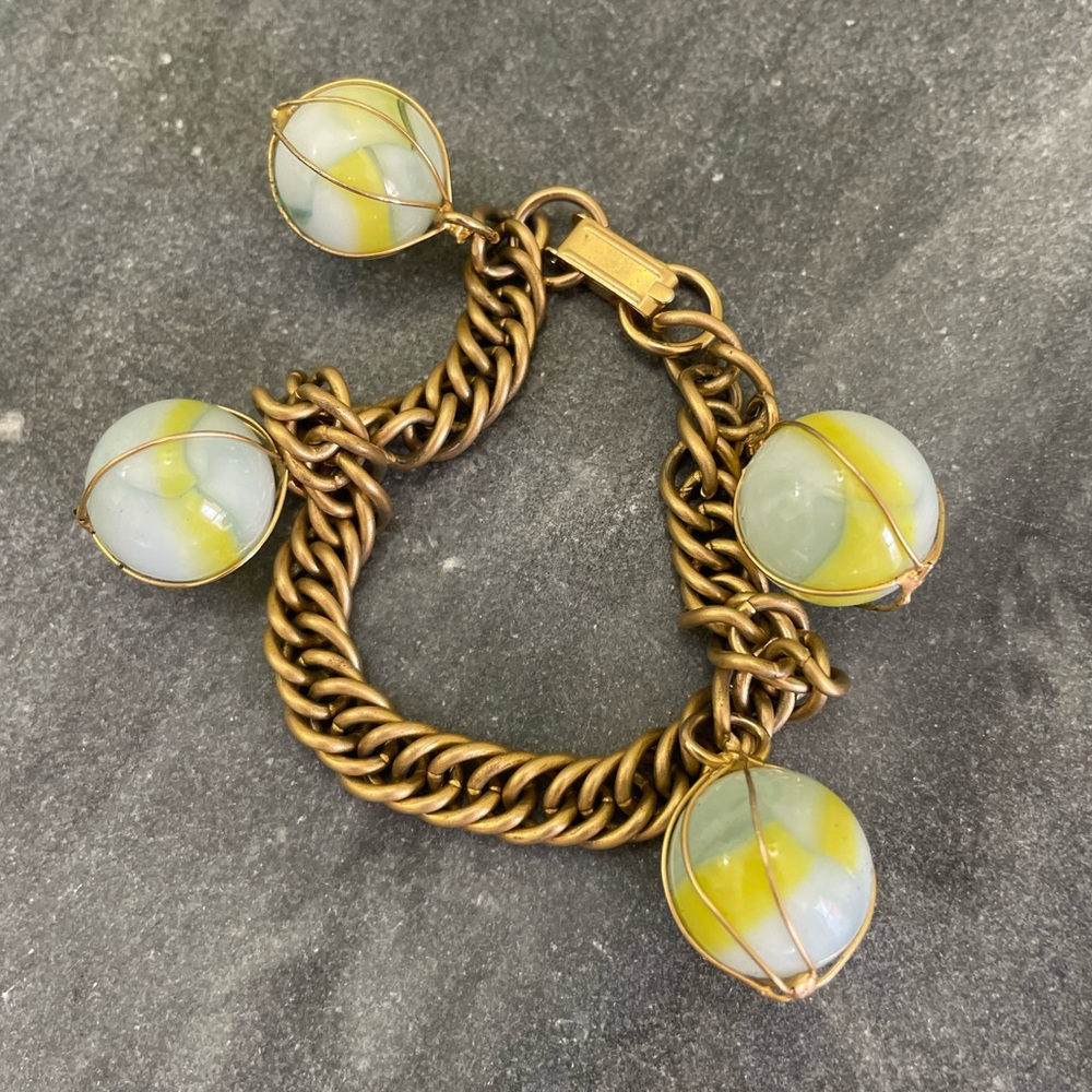 Vintage Marble Wire Wrapped Gold Charm Bracelet